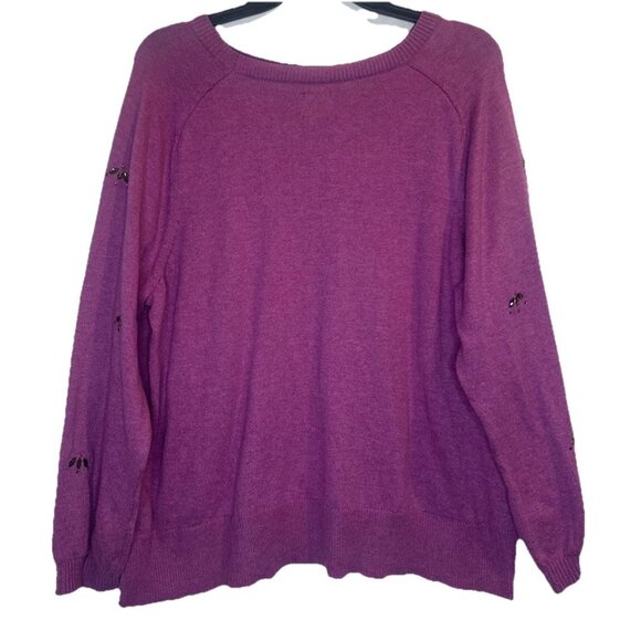 Nic +Zoe Women’s Vivid Magenta Hidden Gems Scoop Neck Long Sleeve Sweater Top 1X - Picture 4 of 9